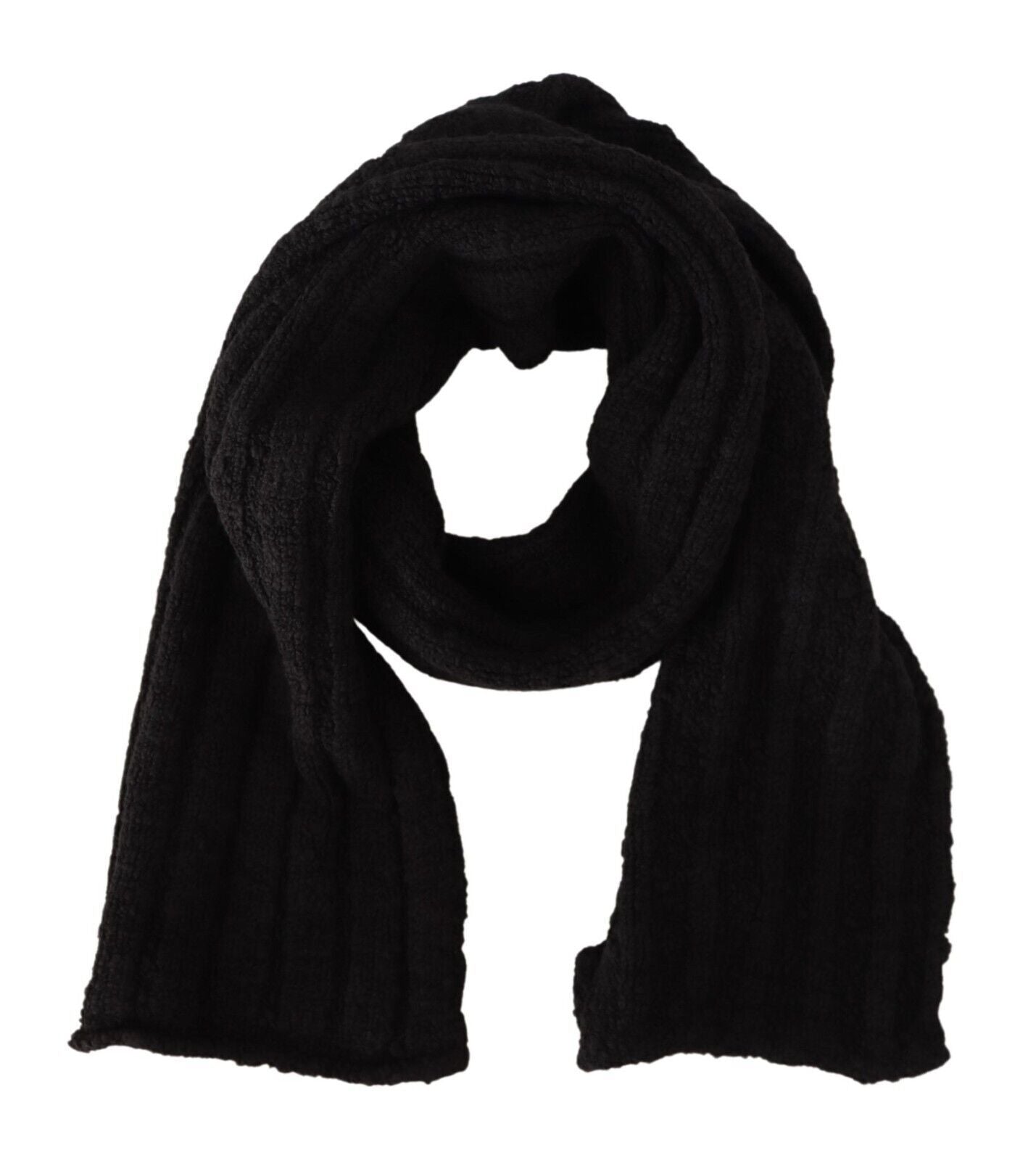 Dolce & Gabbana Black Virgin Wool Knitted Unisex Warmer Shawl Scarf | Regal Royce