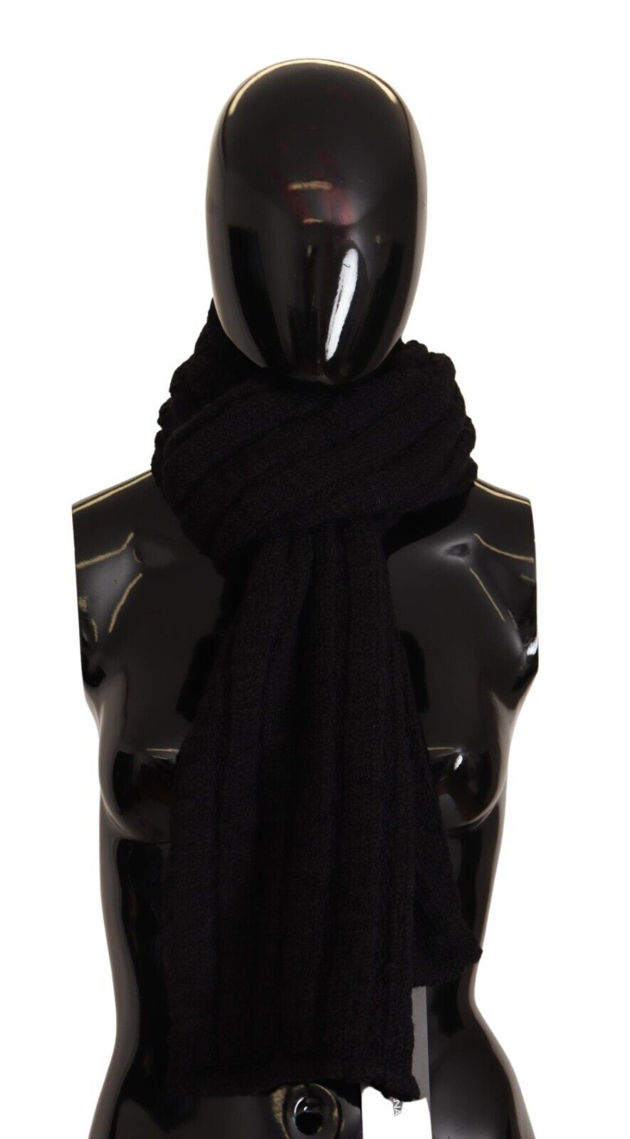 Dolce & Gabbana Black Virgin Wool Knitted Unisex Warmer Shawl Scarf | Regal Royce