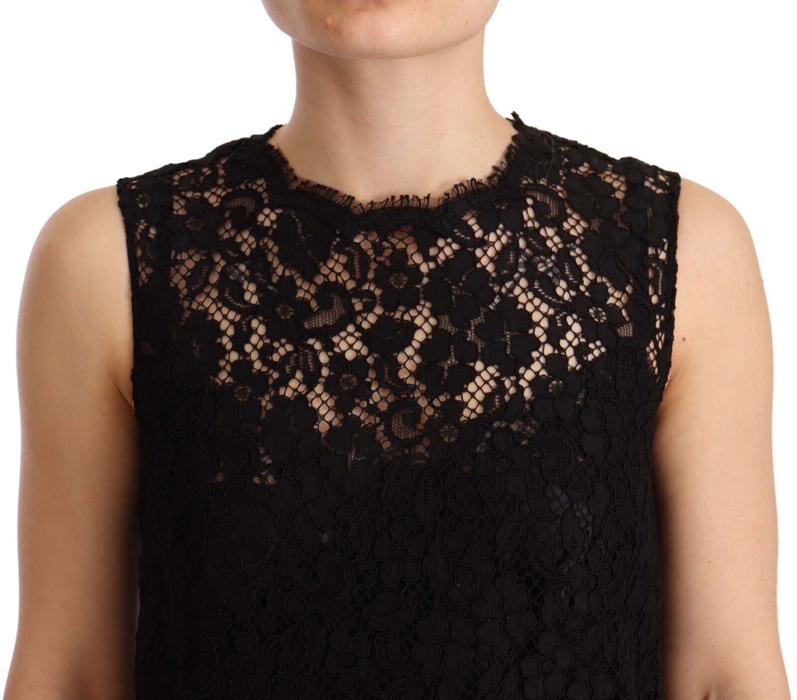 Dolce & Gabbana Black Floral Lace Sheath Sleeveless Mini Dress | Regal Royce