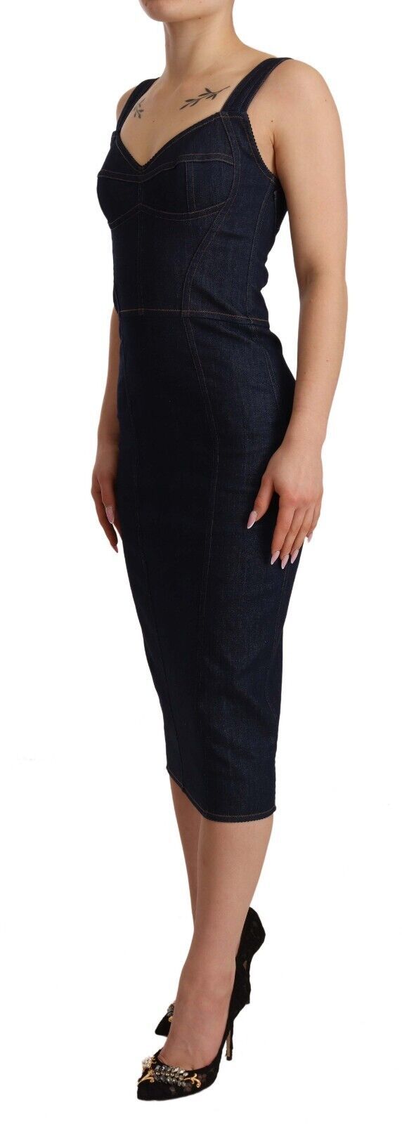 Dolce & Gabbana Dark Blue Cotton Denim Sheath Midi Dress | Regal Royce