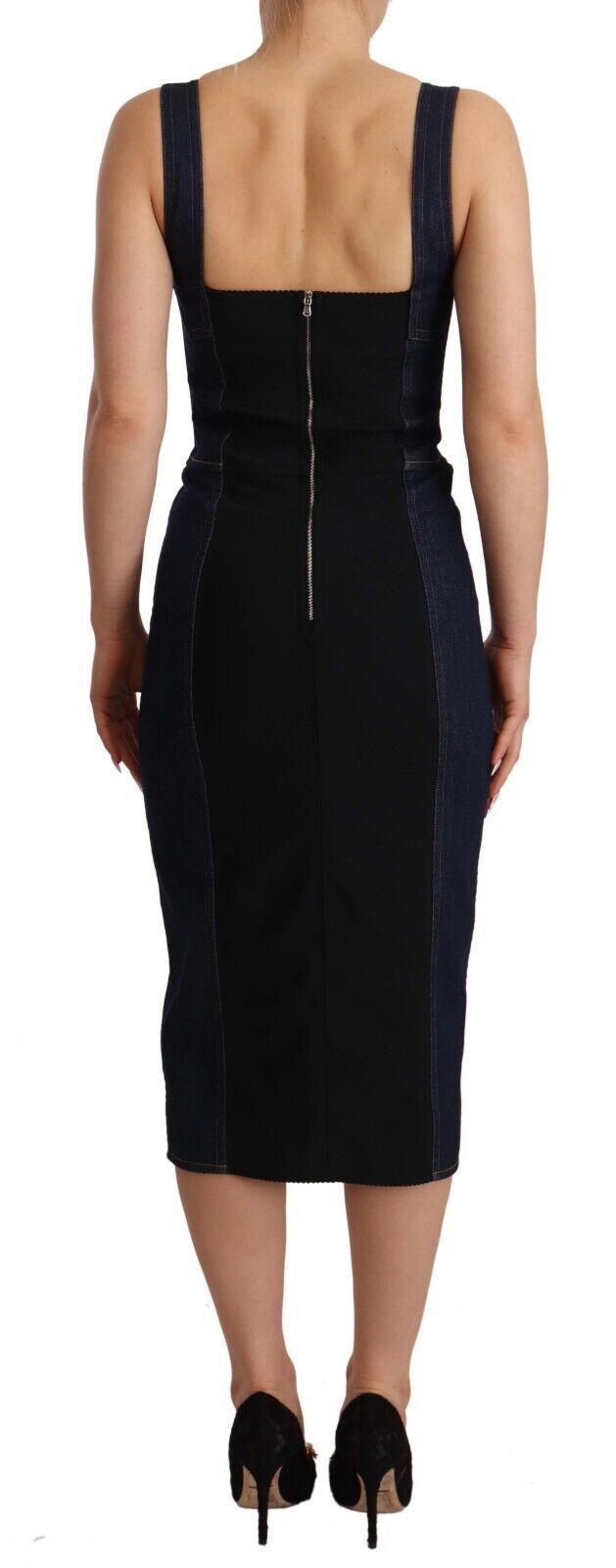 Dolce & Gabbana Dark Blue Cotton Denim Sheath Midi Dress | Regal Royce