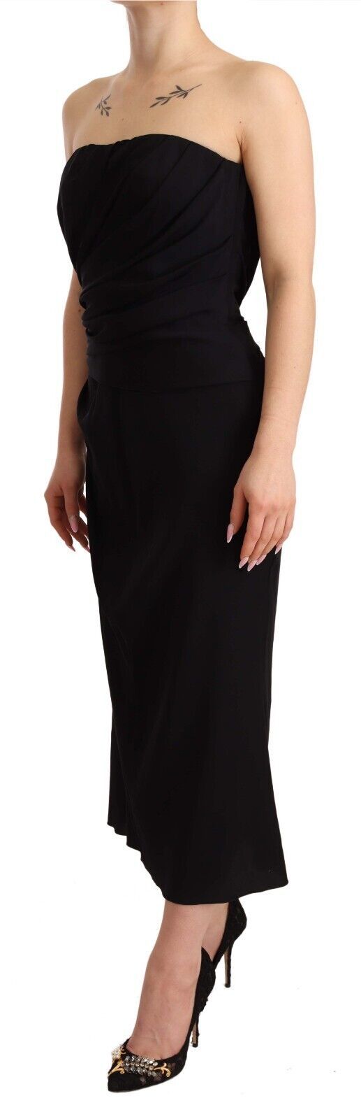 Dolce & Gabbana Black Silk Stretch Strapless Sheath Midi Dress | Regal Royce