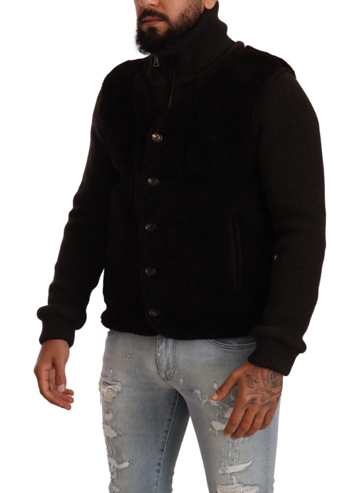 Dolce & Gabbana Black Leather Mens Turtle Neck Coat Jacket | Regal Royce