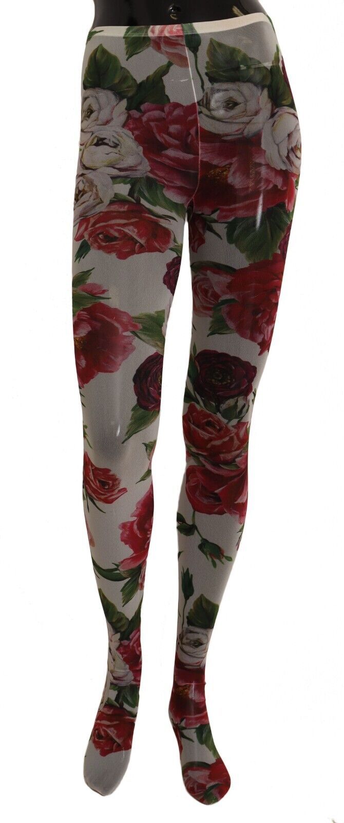 Dolce & Gabbana White Floral Print Tights Nylon Stockings | Regal Royce