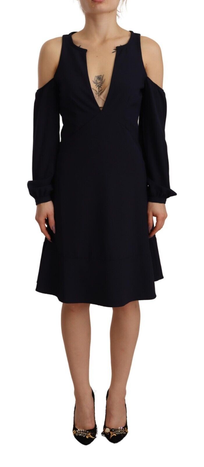 Twinset Black Long Sleeves Open Shoulder A-line Dress | Regal Royce