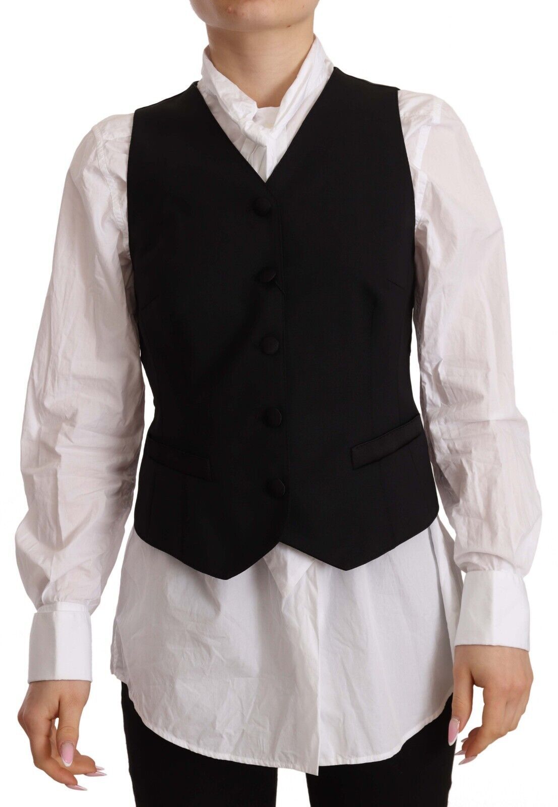 Dolce & Gabbana Black Button Down Sleeveless Vest Viscose Top | Regal Royce