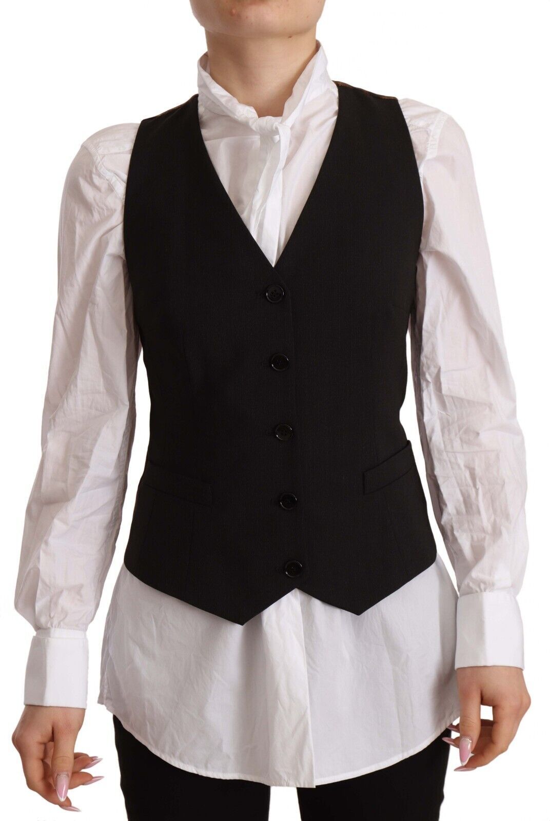 Dolce & Gabbana Black Button Down Sleeveless Vest Polyester Top | Regal Royce