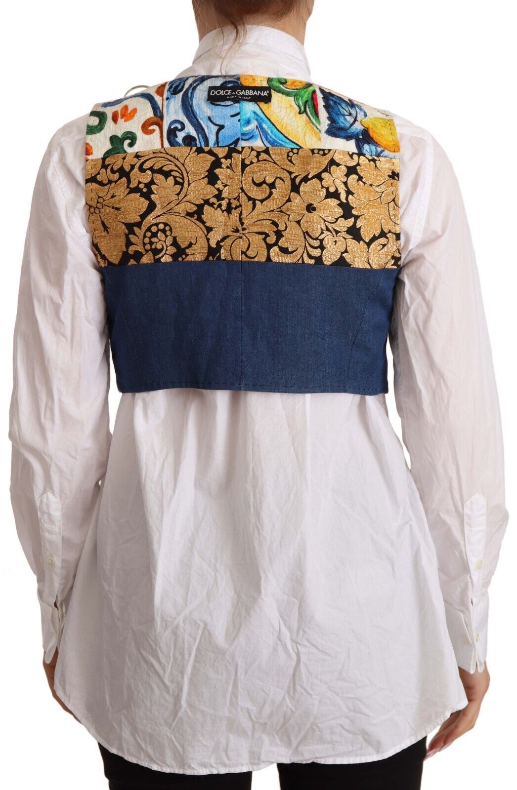 Dolce & Gabbana Multicolor Embellished Waist Coat Cotton Top | Regal Royce
