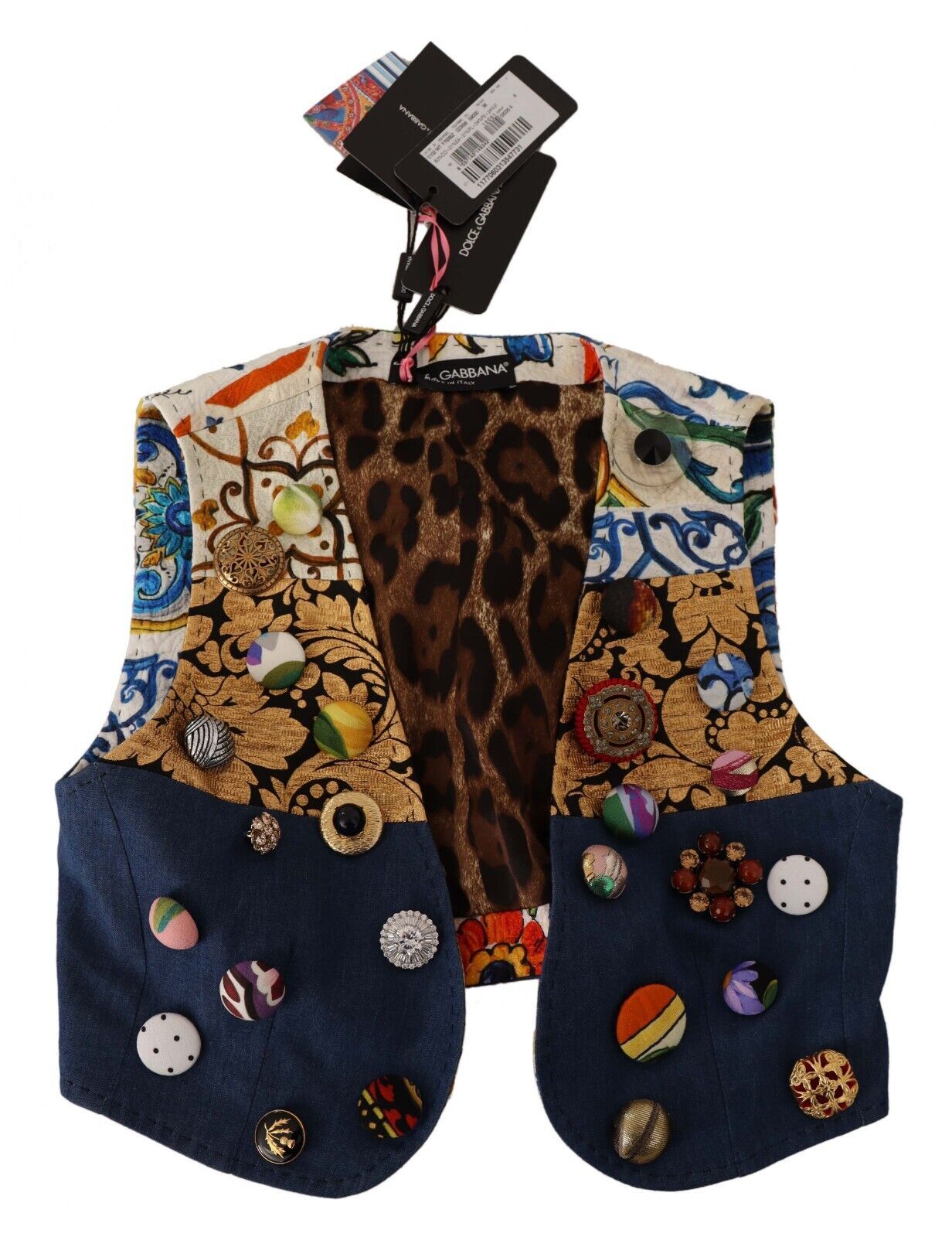 Dolce & Gabbana Multicolor Embellished Waist Coat Cotton Top | Regal Royce