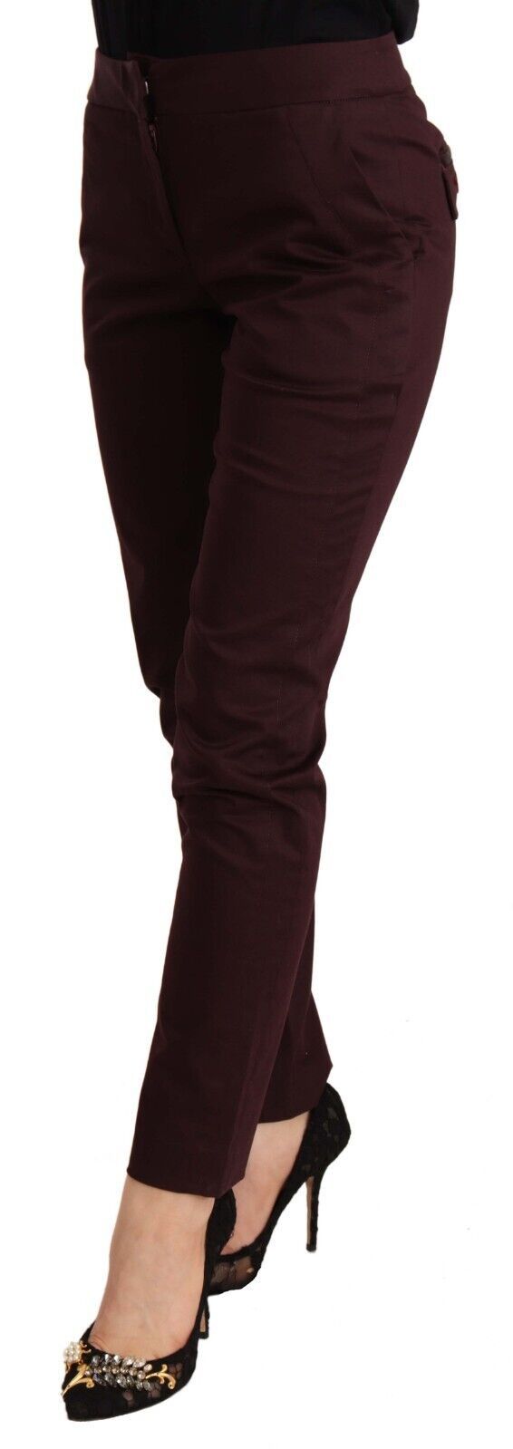 Just Cavalli Maroon Mid Waist Skinny Women Trouser Pants | Regal Royce