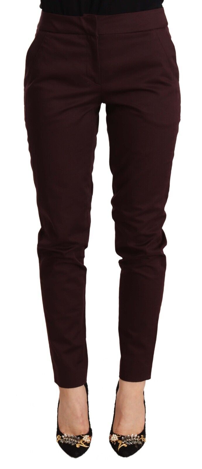 Just Cavalli Maroon Mid Waist Skinny Women Trouser Pants | Regal Royce