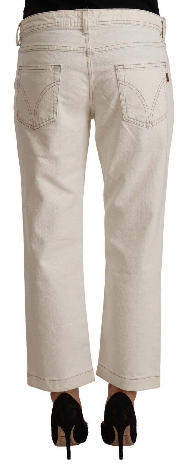 Dolce & Gabbana Off White Cotton Flared Cropped Denim Jeans | Regal Royce