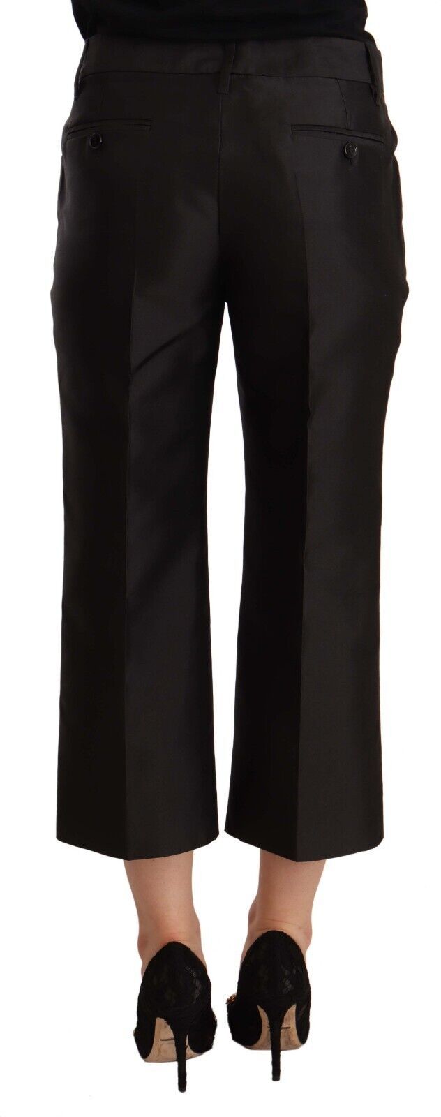 Dolce & Gabbana Black 100% Silk Flared Cropped Pants | Regal Royce