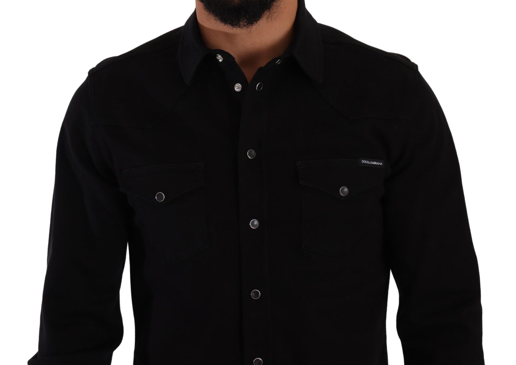 Dolce & Gabbana Black Slim Cotton Denim Stretch Shirt | Regal Royce