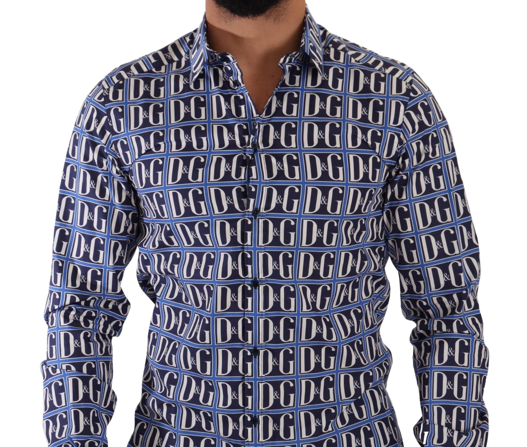 Dolce & Gabbana Blue Logo Mania Slim Fit Cotton Shirt | Regal Royce
