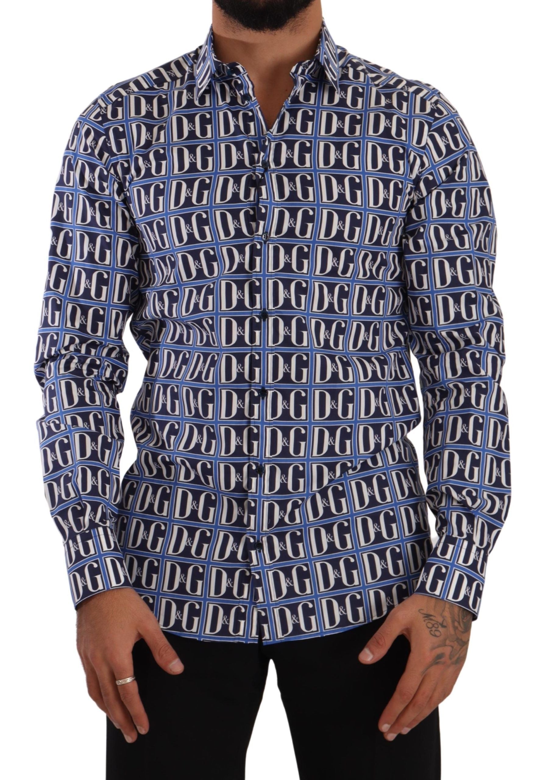 Dolce & Gabbana Blue Logo Mania Slim Fit Cotton Shirt | Regal Royce