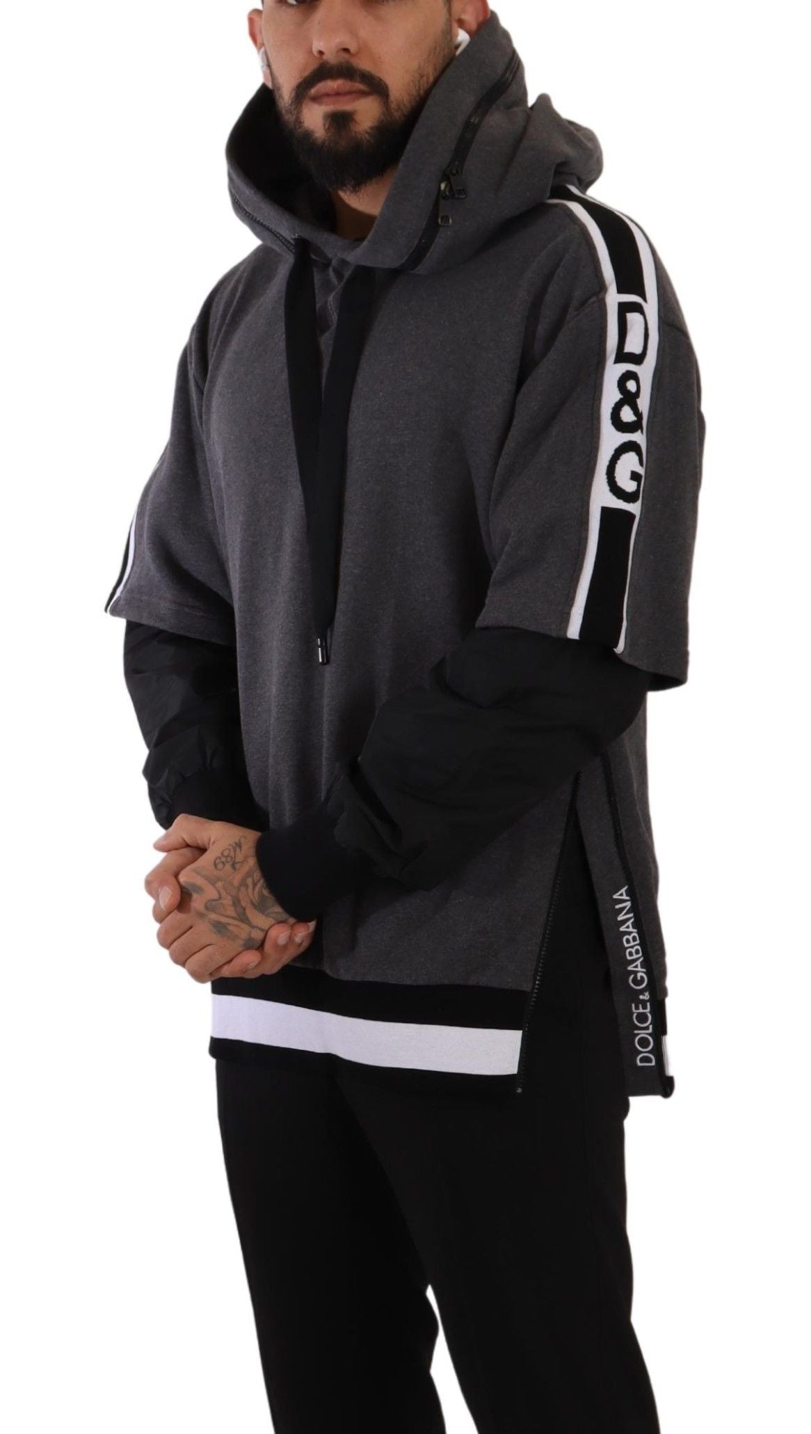 Dolce & Gabbana Gray Black Cotton Hooded #DGMILLENNIALS Sweater | Regal Royce