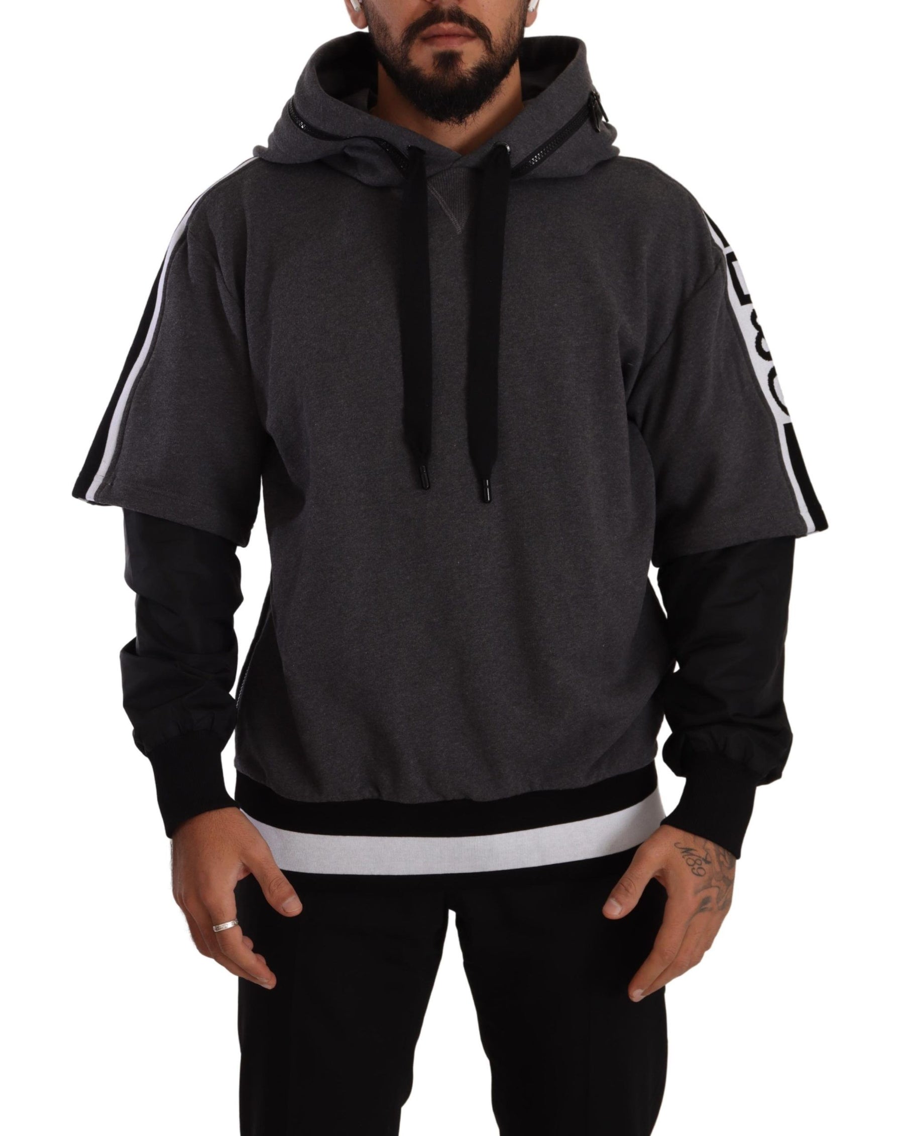 Dolce & Gabbana Gray Black Cotton Hooded #DGMILLENNIALS Sweater | Regal Royce