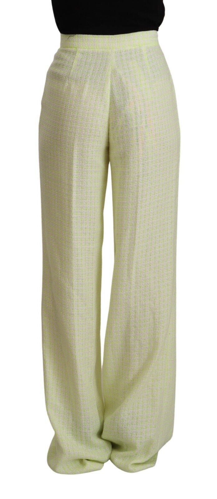 MSGM Yellow Green Cotton High Waist Straight Long Pants | Regal Royce