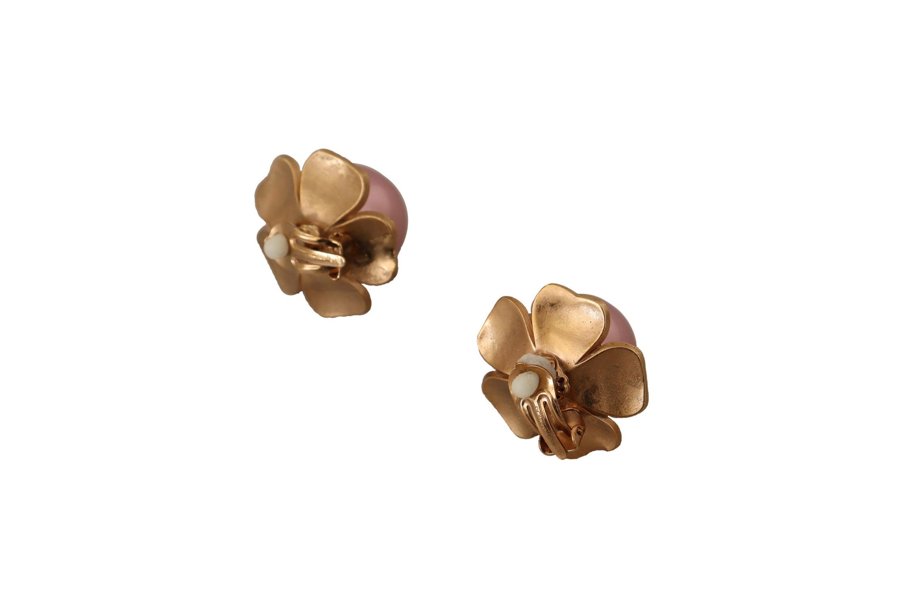 Dolce & Gabbana Gold Tone Maxi Faux Pearl Floral Clip-on Jewelry Earrings | Regal Royce