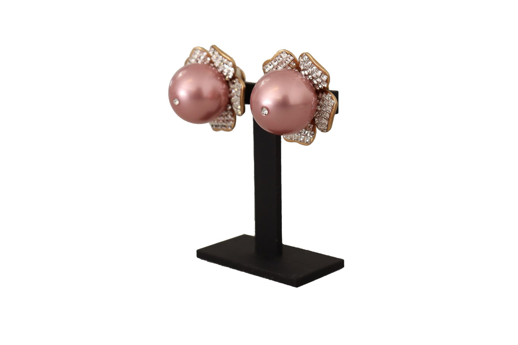 Dolce & Gabbana Gold Tone Maxi Faux Pearl Floral Clip-on Jewelry Earrings | Regal Royce