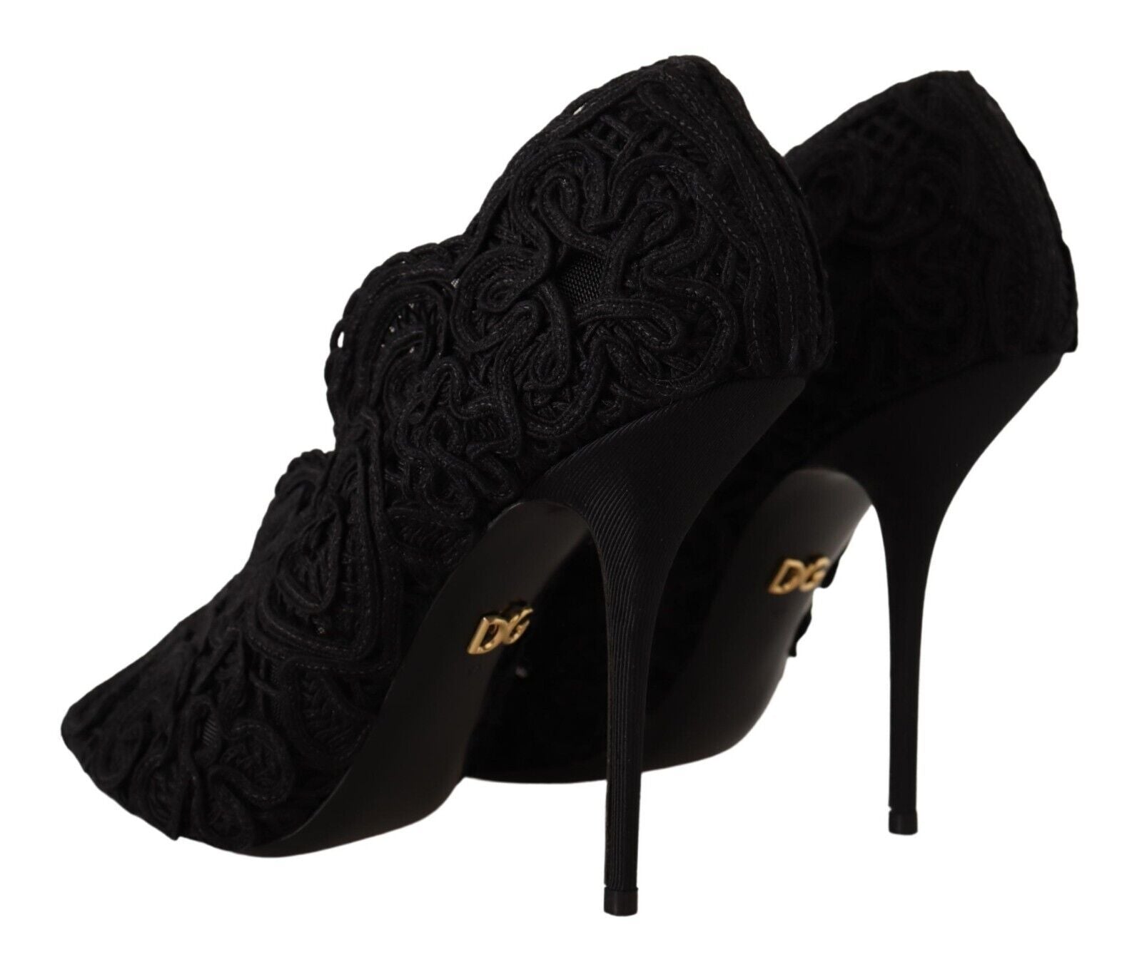 Dolce & Gabbana Black Cordonetto Ricamo Pump Open Toe Shoes | Regal Royce