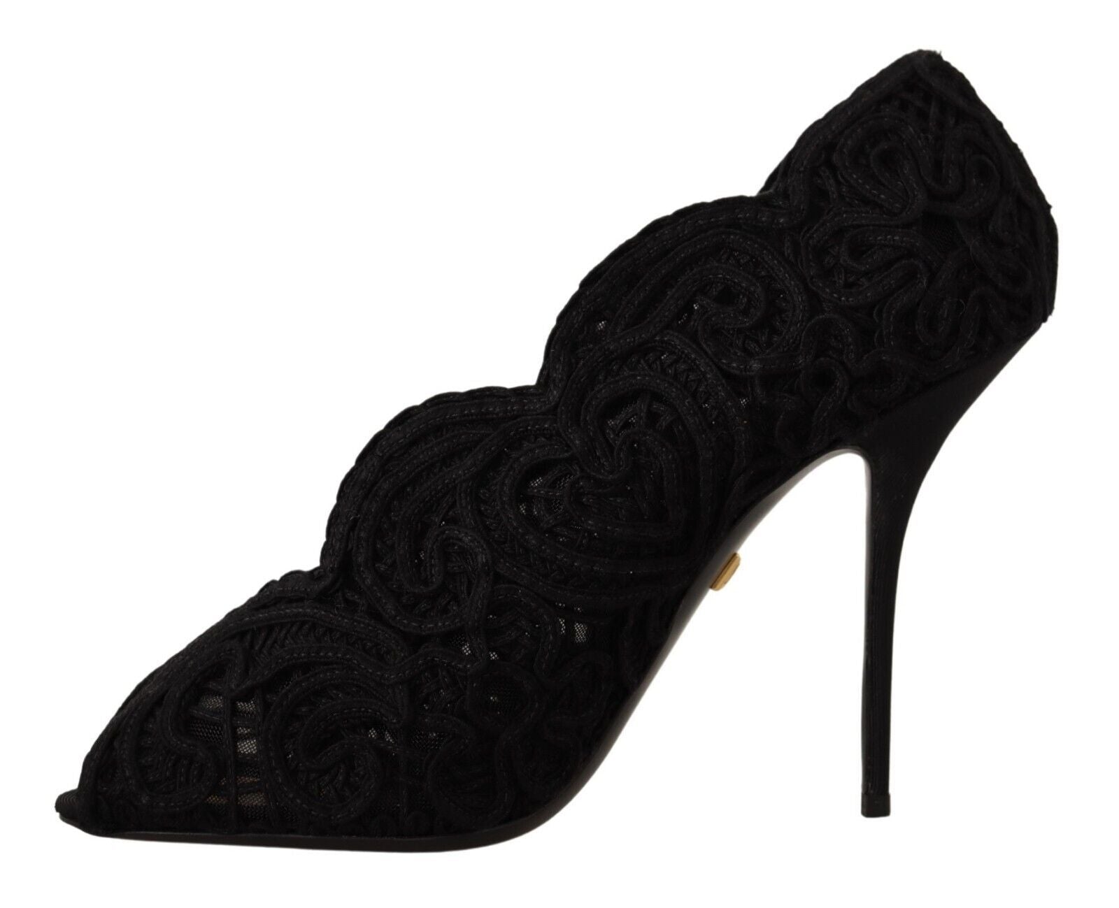 Dolce & Gabbana Black Cordonetto Ricamo Pump Open Toe Shoes | Regal Royce