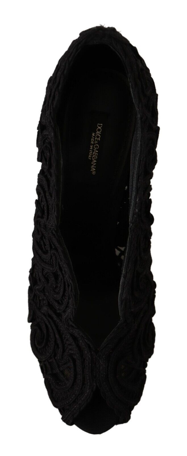 Dolce & Gabbana Black Cordonetto Ricamo Pump Open Toe Shoes | Regal Royce