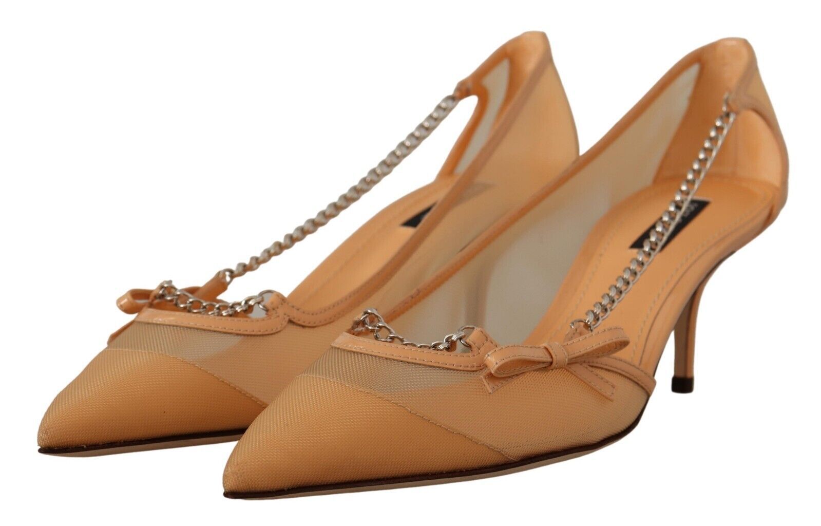 Dolce & Gabbana Peach Mesh Leather Chains Heels Pumps Shoes | Regal Royce