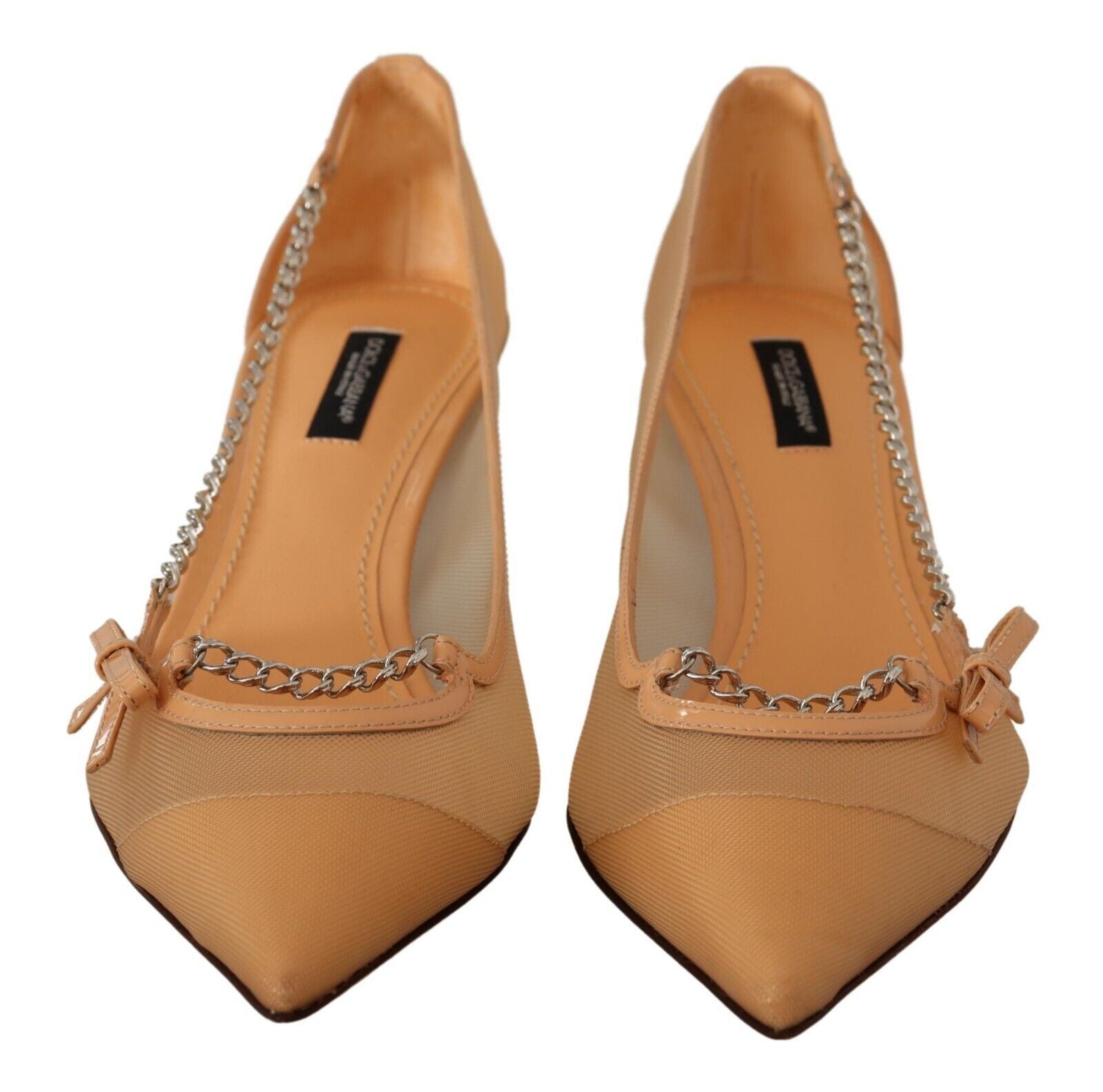 Dolce & Gabbana Peach Mesh Leather Chains Heels Pumps Shoes | Regal Royce