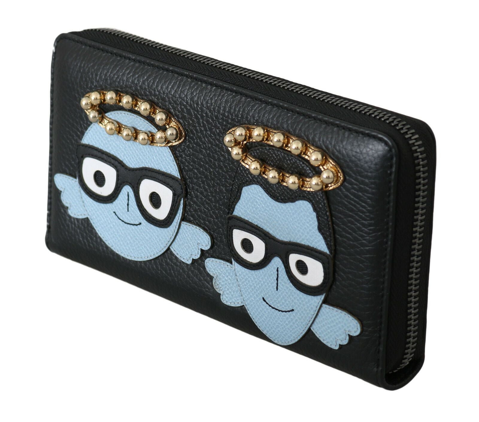 Dolce & Gabbana Black Blue Leather #DGFAMILY Zipper Continental Wallet | Regal Royce