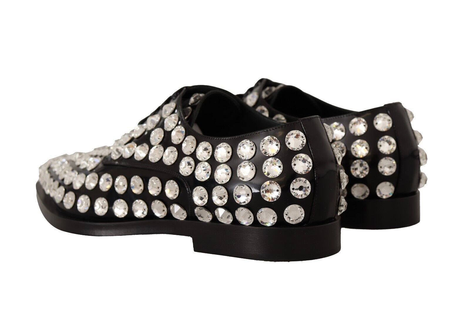 Dolce & Gabbana Black Leather Crystals Lace Up Formal Shoes | Regal Royce