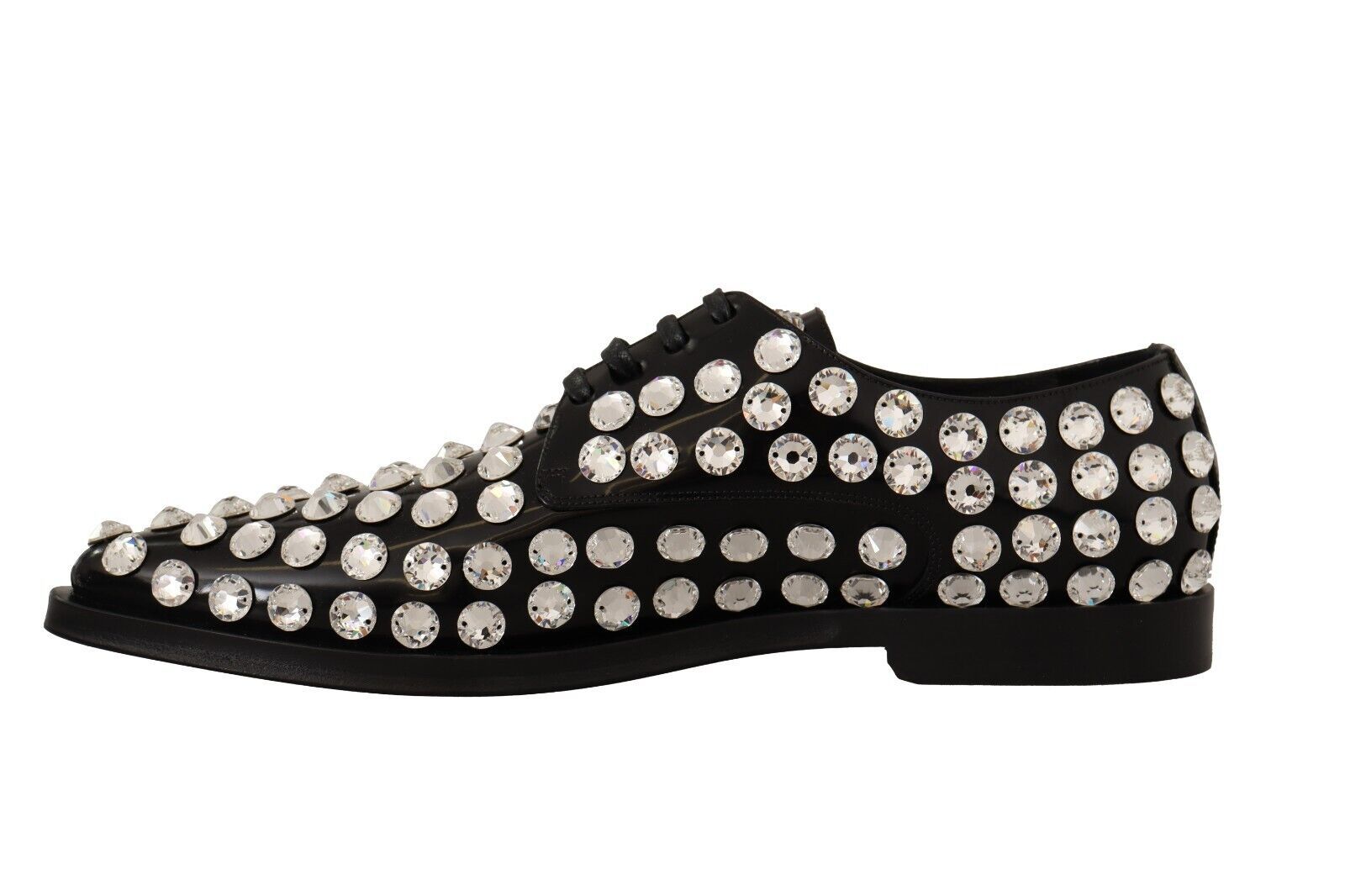 Dolce & Gabbana Black Leather Crystals Lace Up Formal Shoes | Regal Royce