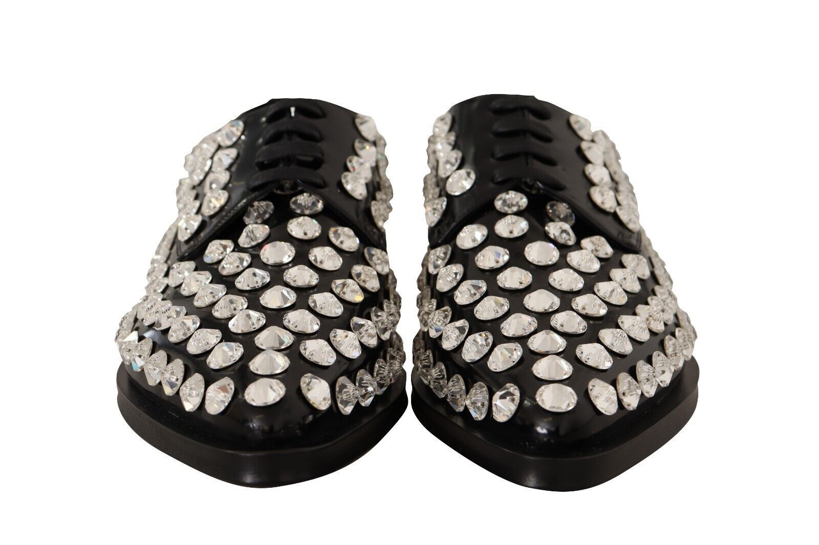 Dolce & Gabbana Black Leather Crystals Lace Up Formal Shoes | Regal Royce