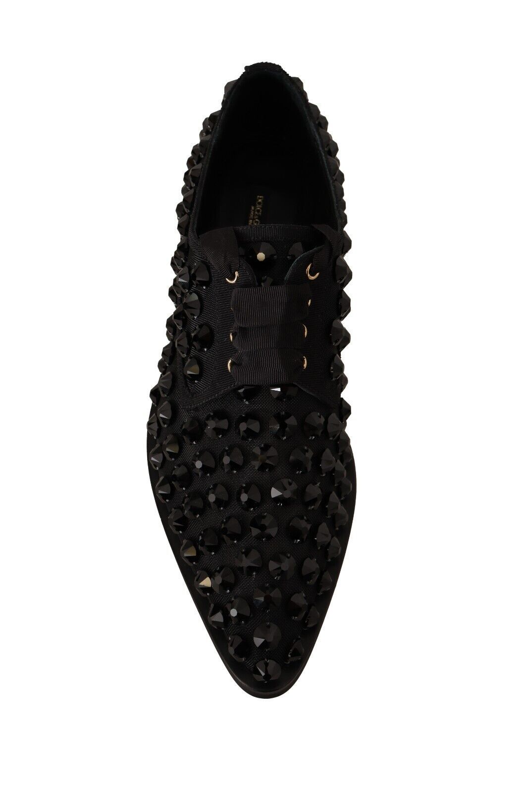 Dolce & Gabbana Black Lace Up Studded Formal Flats Shoes | Regal Royce