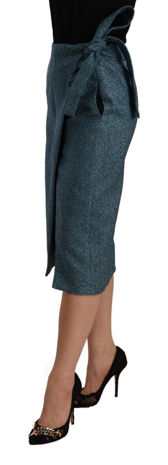 Koonhor Blue High Waist Pencil Straight Wrap Style Skirt | Regal Royce
