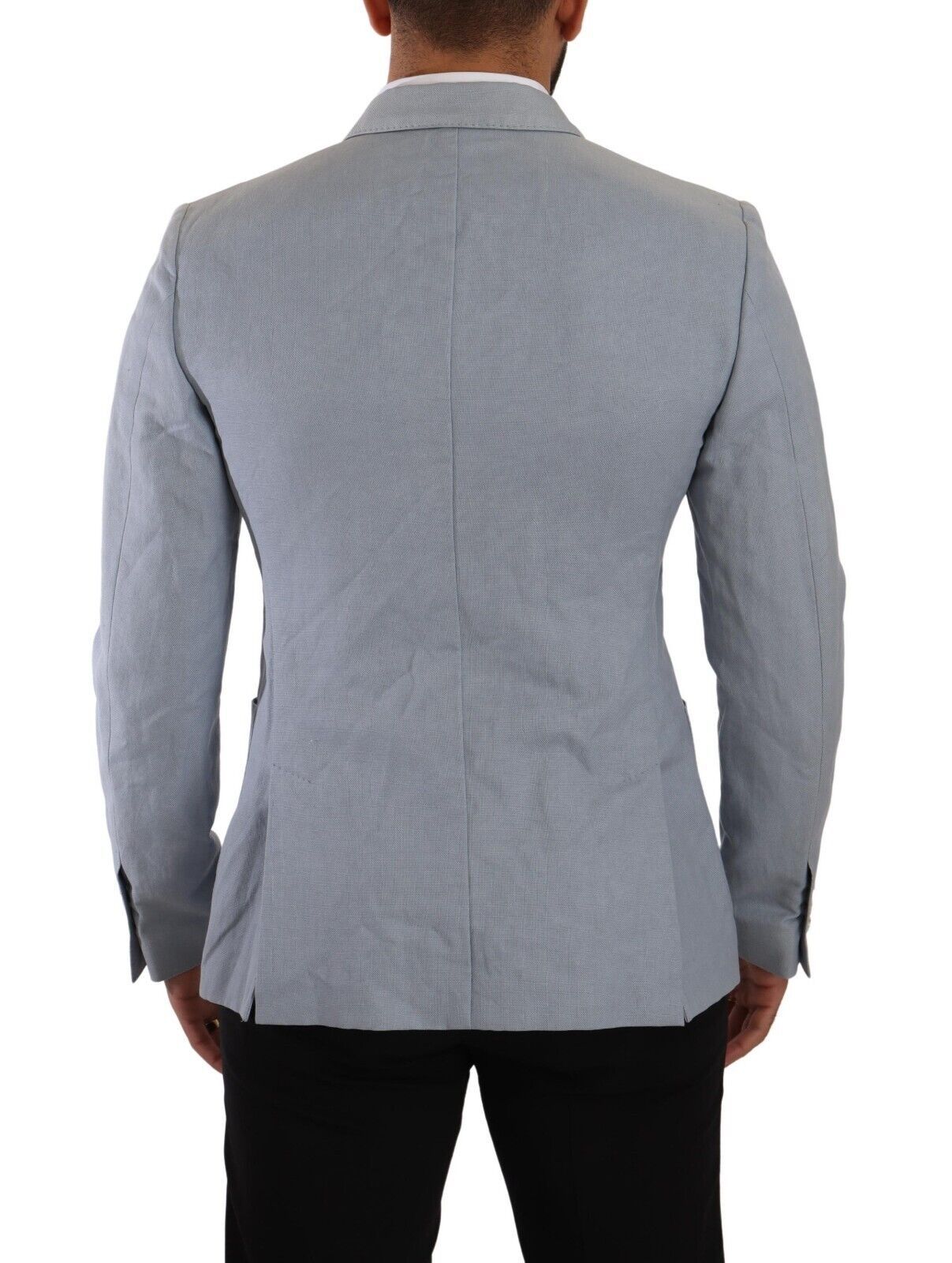 Dolce & Gabbana Blue Cotton Linen Slim Fit Jacket Coat Blazer | Regal Royce