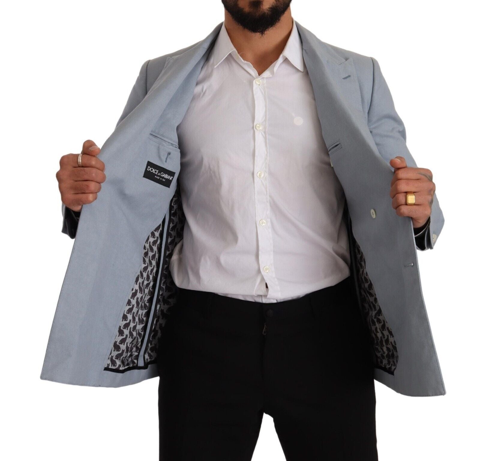 Dolce & Gabbana Blue Cotton Linen Slim Fit Jacket Coat Blazer | Regal Royce