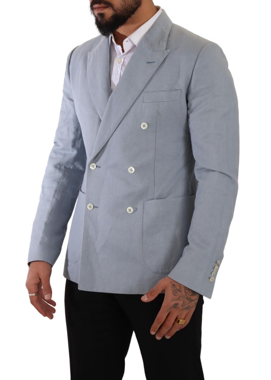 Dolce & Gabbana Blue Cotton Linen Slim Fit Jacket Coat Blazer | Regal Royce