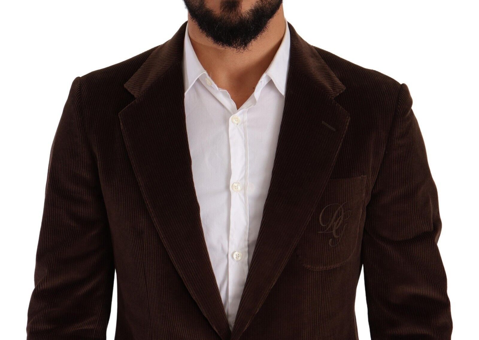 Dolce & Gabbana Brown Corduroy Slim Fit Coat DG Logo Blazer | Regal Royce