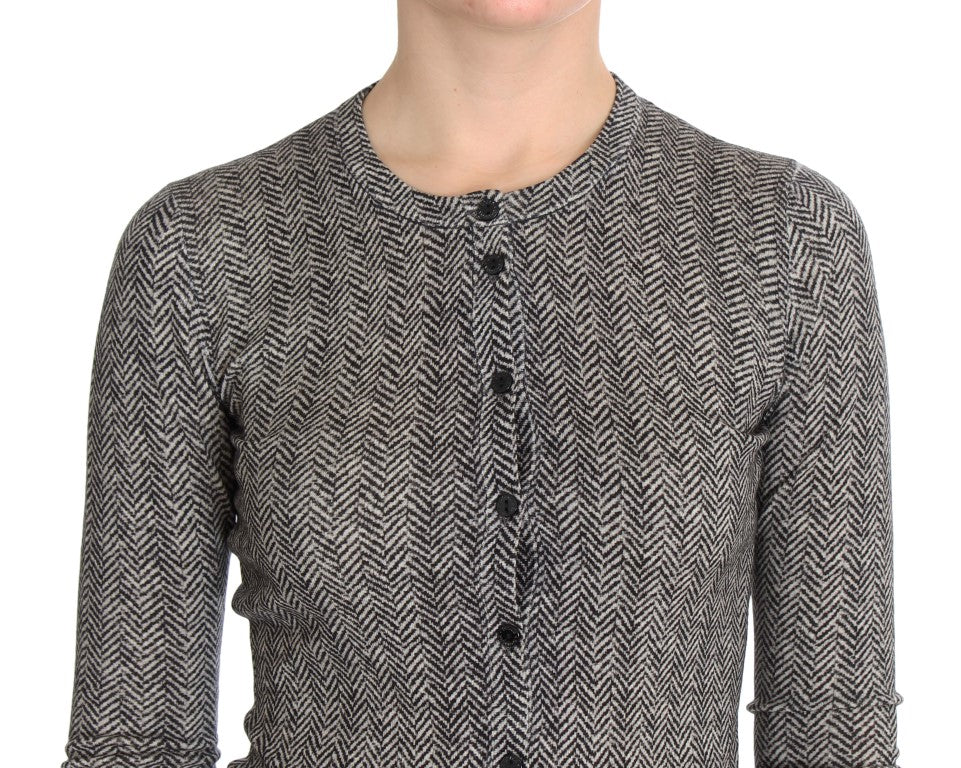 Dolce & Gabbana Black White Wool Top Cardigan Sweater | Regal Royce
