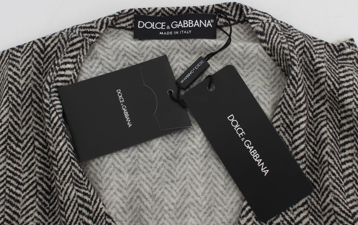 Dolce & Gabbana Black White Wool Top Cardigan Sweater | Regal Royce