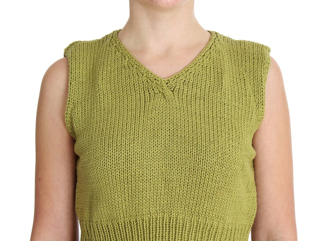PINK MEMORIES Green Cotton Blend Knitted Sleeveless Sweater | Regal Royce
