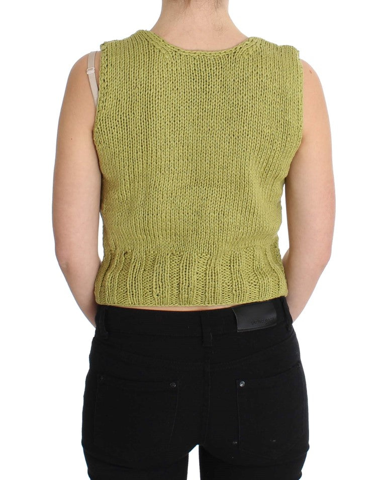 PINK MEMORIES Green Cotton Blend Knitted Sleeveless Sweater | Regal Royce