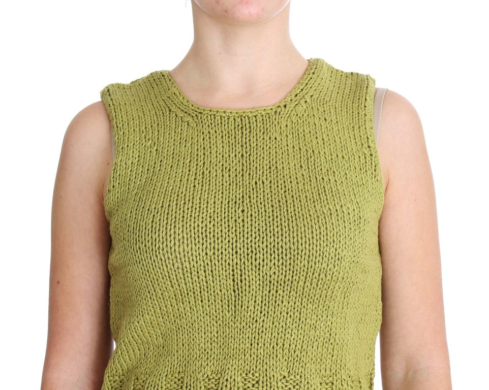 PINK MEMORIES Green Cotton Blend Knitted Sleeveless Sweater | Regal Royce