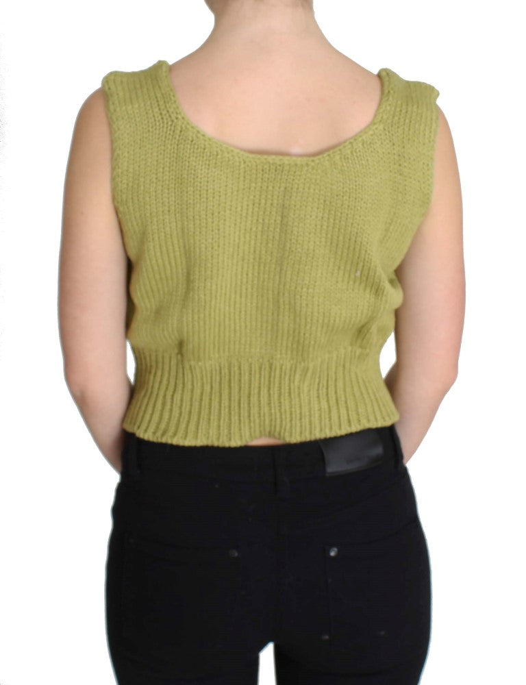 PINK MEMORIES Green Cotton Blend Knitted Sleeveless Sweater | Regal Royce