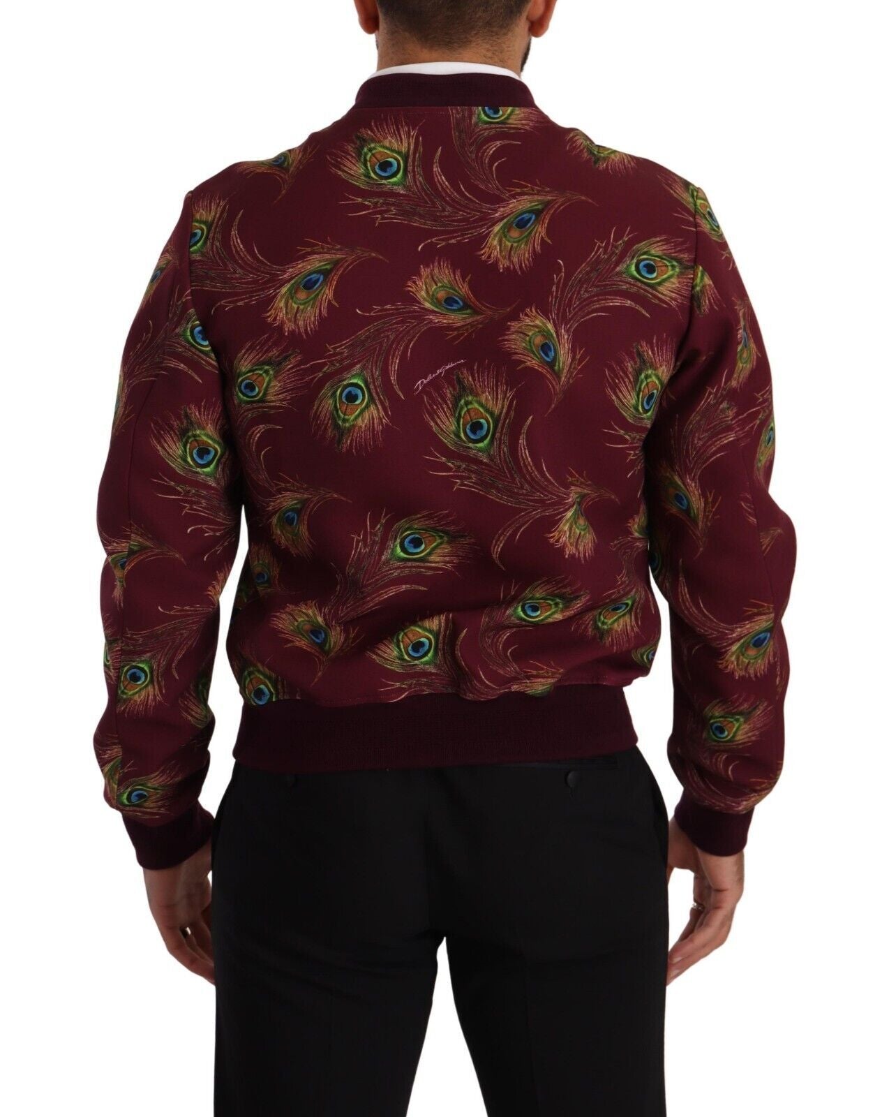 Dolce & Gabbana Red Peacock Polyester Stretch Full Zip Jacket | Regal Royce