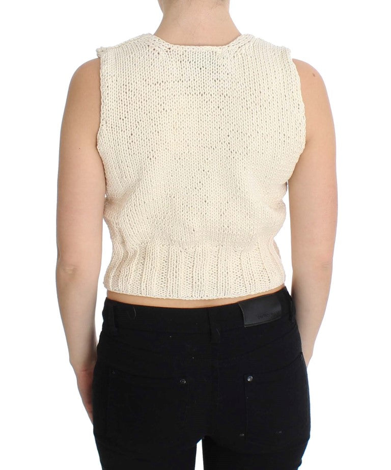 PINK MEMORIES Beige Cotton Blend Knitted Sleeveless Sweater | Regal Royce