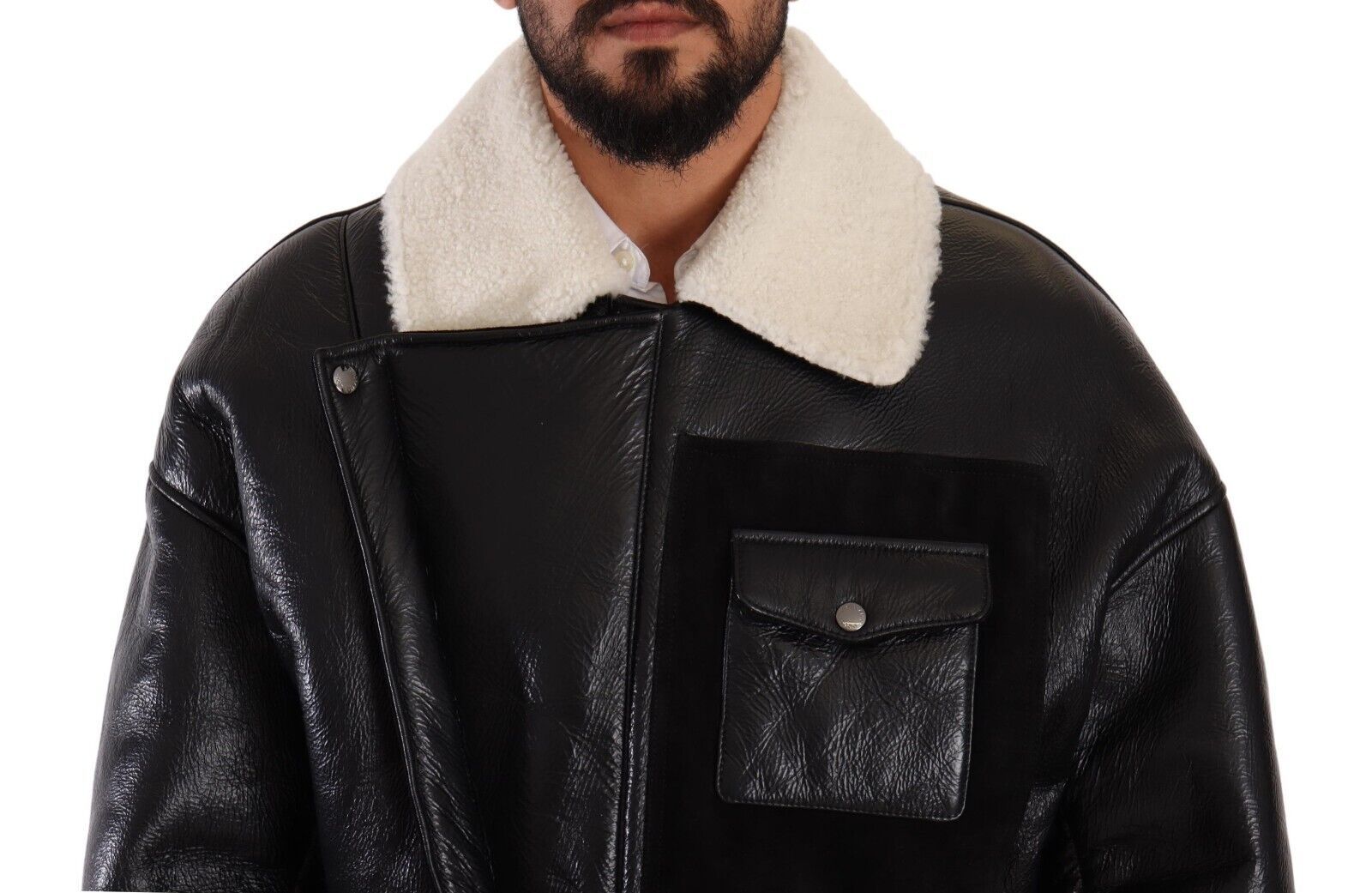 Dolce & Gabbana Black Leather Shearling Biker Coat Jacket | Regal Royce