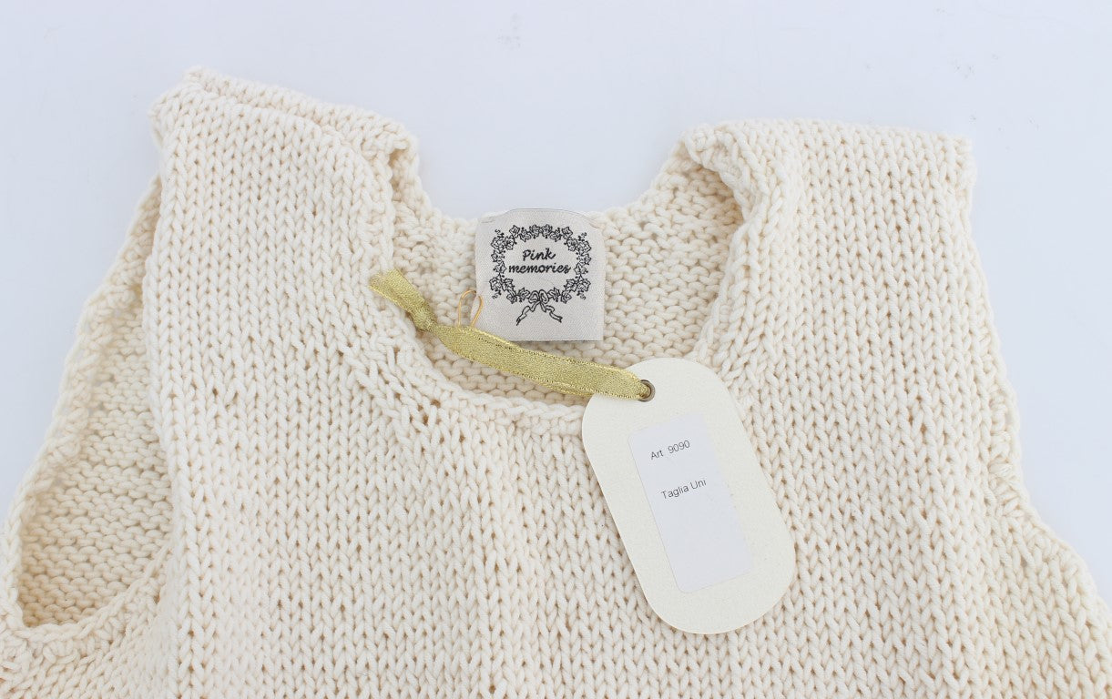 PINK MEMORIES Beige Cotton Blend Knitted Sleeveless Sweater | Regal Royce